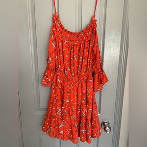 Off shoulder red floral mini dress